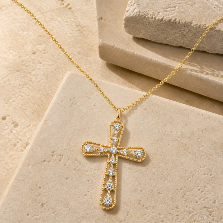 N1855 - 14K Yellow Gold Diamond Crucifix Cross Pendant