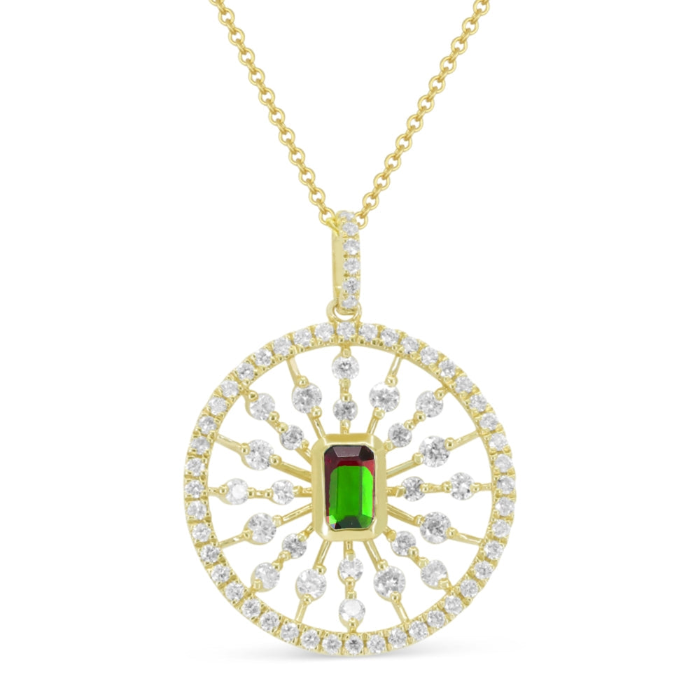 Beautiful Hand Crafted 14K Yellow Gold 3X5MM Emerald And Diamond Arianna Collection Pendant