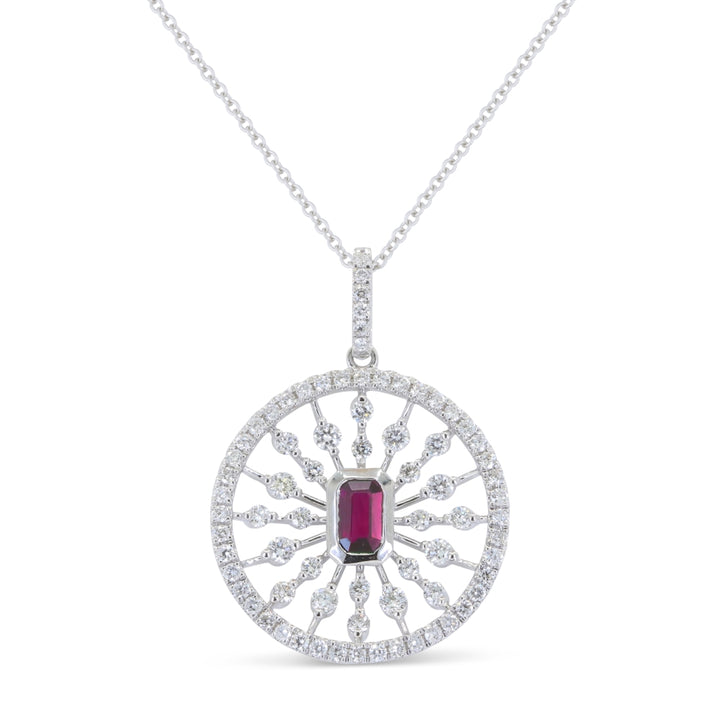 Beautiful Hand Crafted 14K White Gold 3X5MM Ruby And Diamond Arianna Collection Pendant