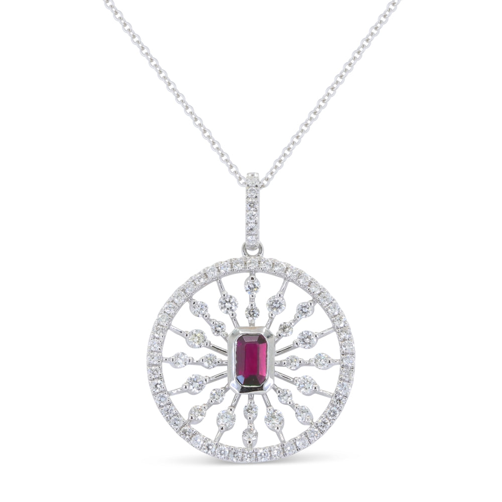 Beautiful Hand Crafted 14K White Gold 3X5MM Ruby And Diamond Arianna Collection Pendant