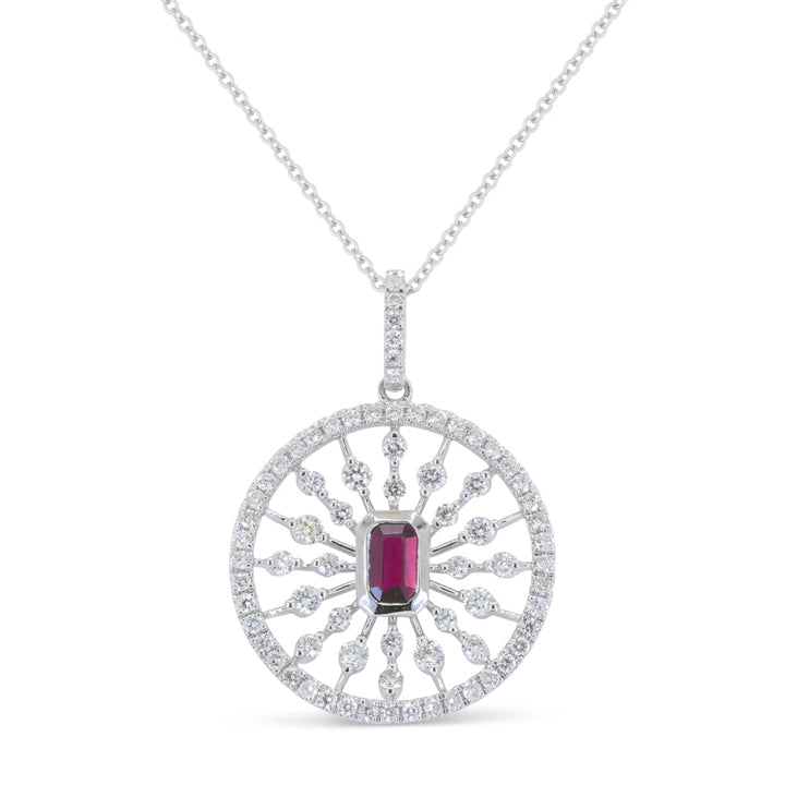 Beautiful Hand Crafted 14K White Gold 3X5MM Ruby And Diamond Arianna Collection Pendant