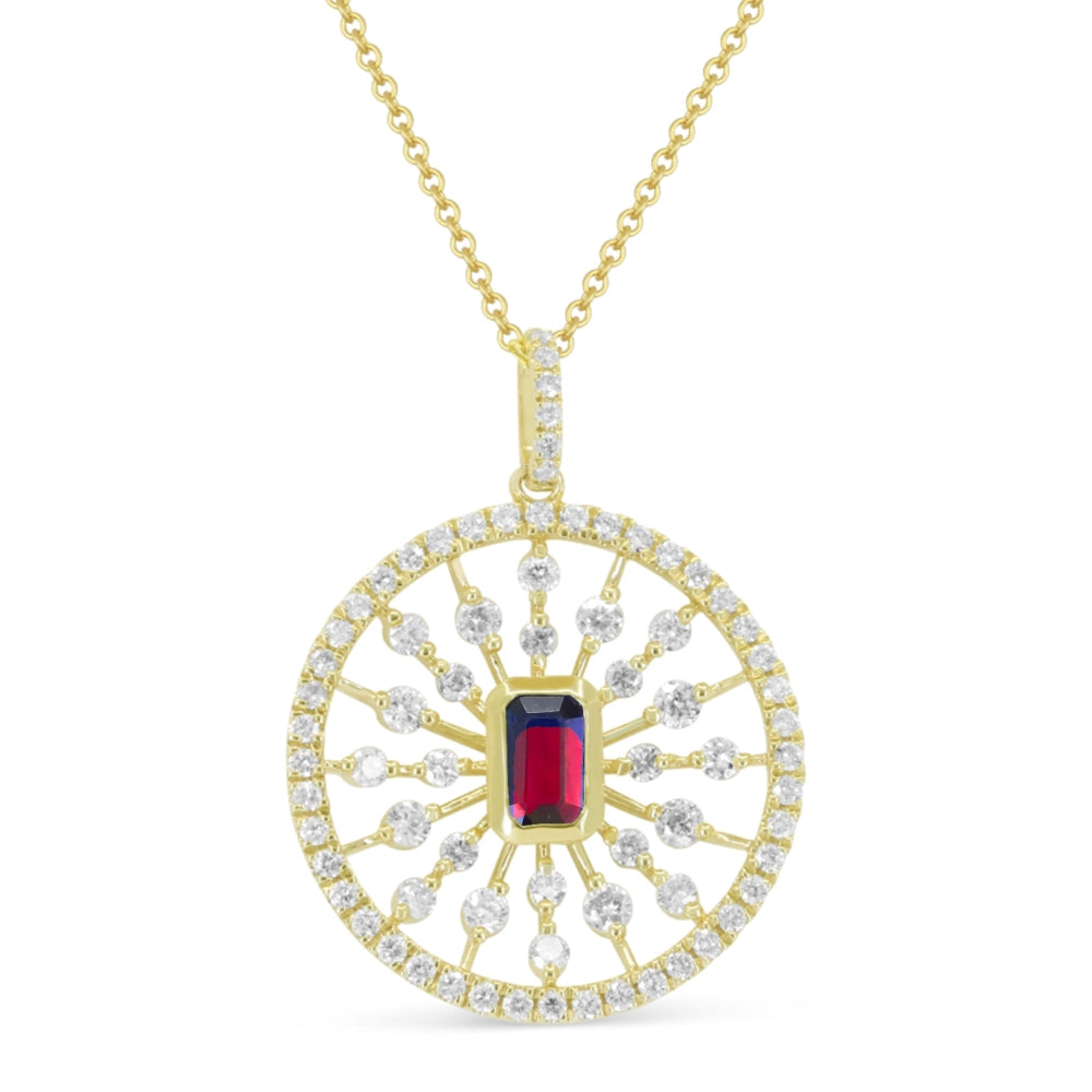 Beautiful Hand Crafted 14K Yellow Gold 3X5MM Ruby And Diamond Arianna Collection Pendant