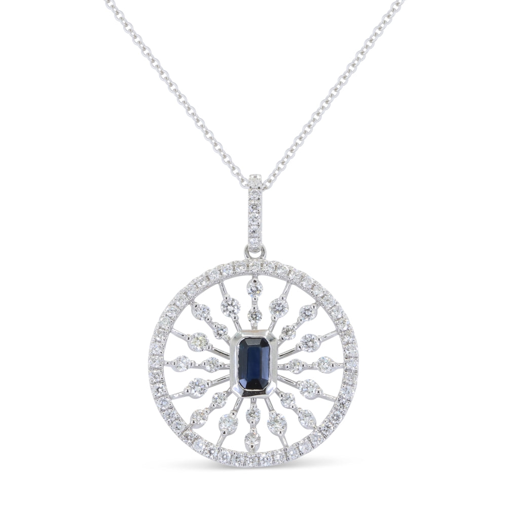 Beautiful Hand Crafted 14K White Gold 3X5MM Sapphire And Diamond Arianna Collection Pendant