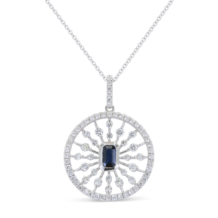 Beautiful Hand Crafted 14K White Gold 3X5MM Sapphire And Diamond Arianna Collection Pendant
