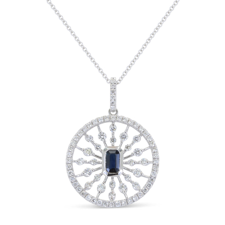 Beautiful Hand Crafted 14K White Gold 3x5MM Sapphire And Diamond Arianna Collection Pendant