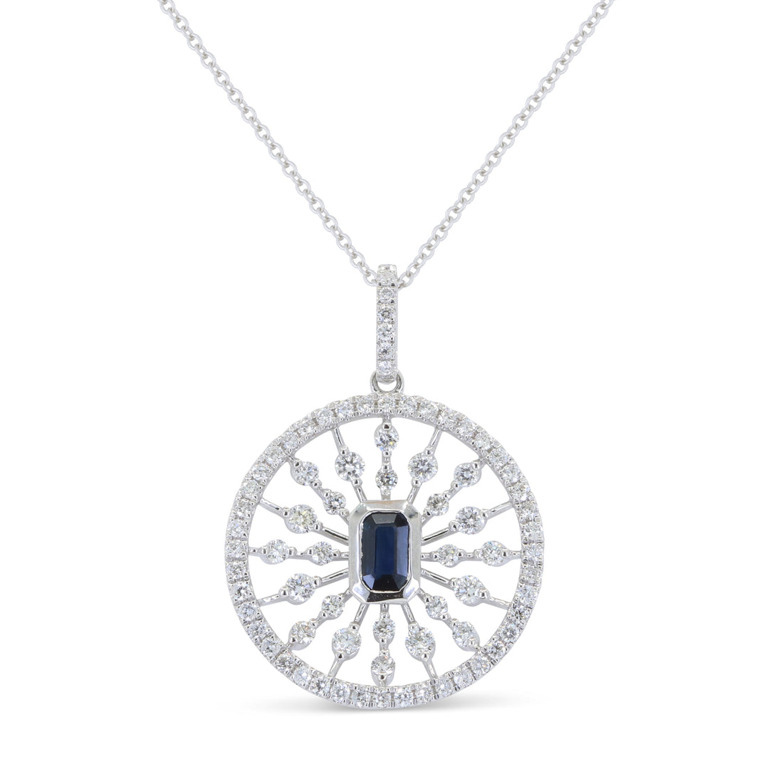 Beautiful Hand Crafted 14K White Gold 3X5MM Sapphire And Diamond Arianna Collection Pendant