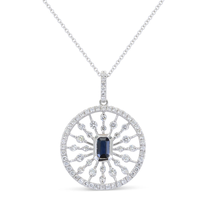 Beautiful Hand Crafted 14K White Gold 3X5MM Sapphire And Diamond Arianna Collection Pendant