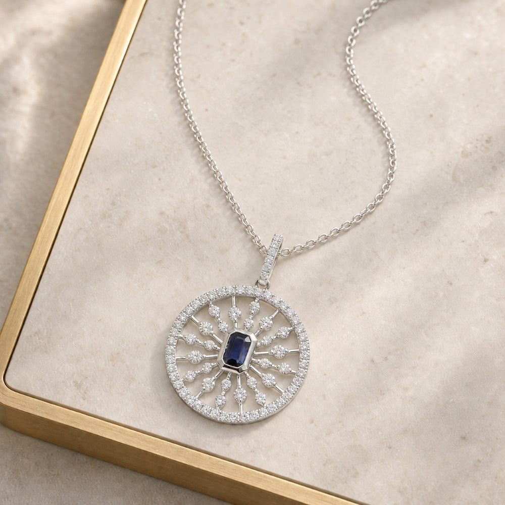 N1859 - 14K Gold Emerald, Ruby & Sapphire Round Pendant