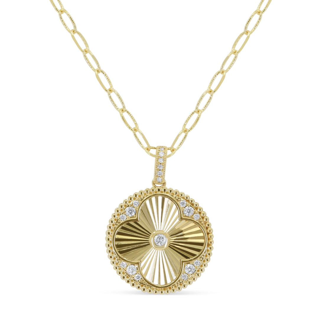 Beautiful Hand Crafted 14K Yellow Gold White Diamond Milano Collection Pendant