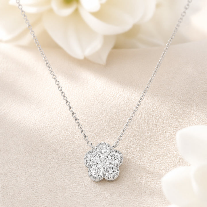 N1864 - 14K Gold Diamond Flower Necklace