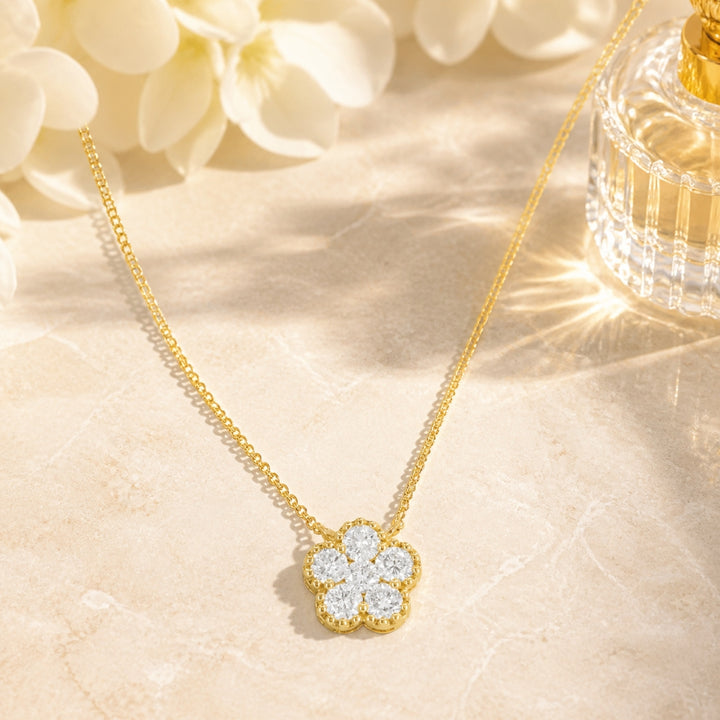 N1864 - 14K Gold Diamond Flower Necklace