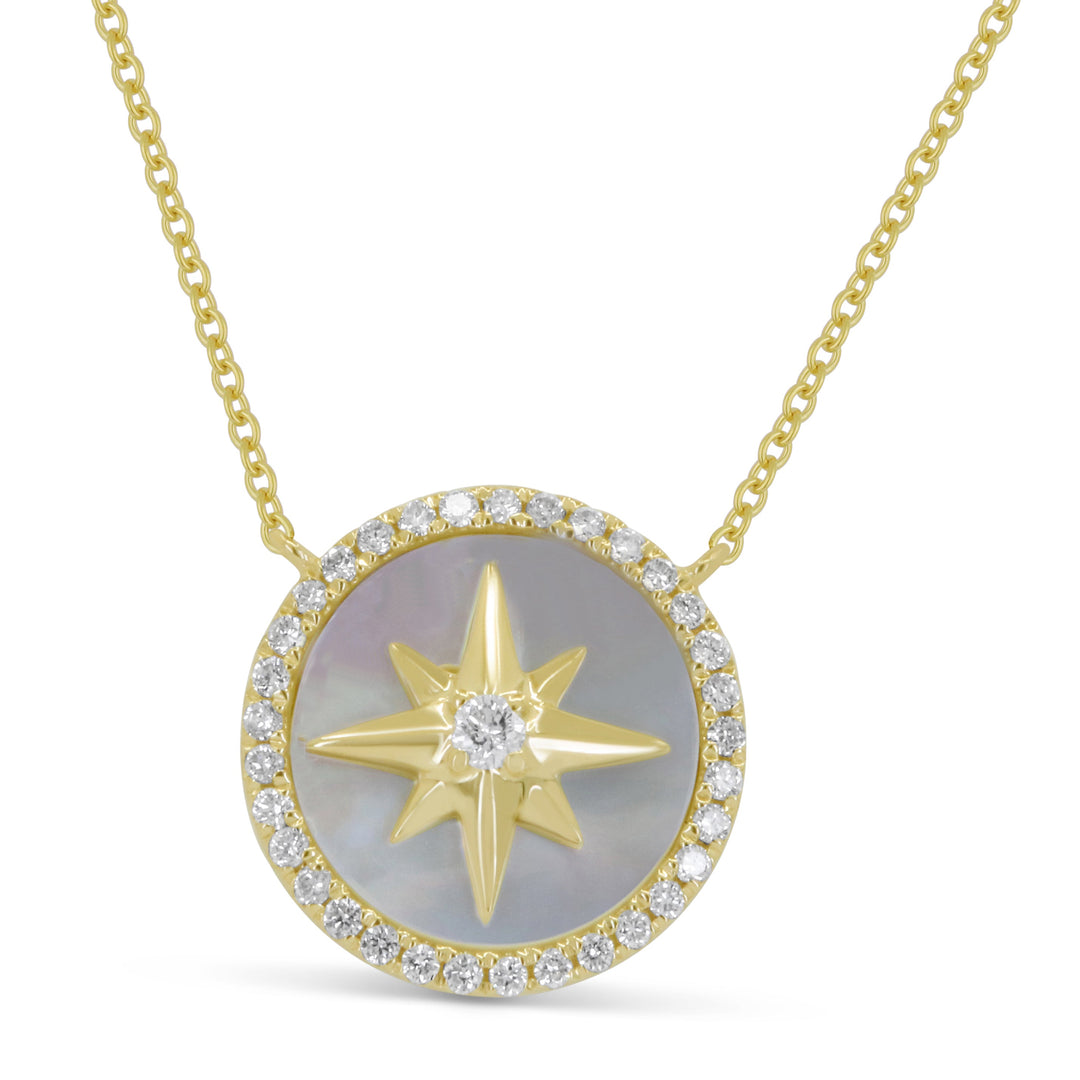 Beautiful Hand Crafted 14K Yellow Gold  Mother Of Pearl And Diamond Milano Collection Necklace