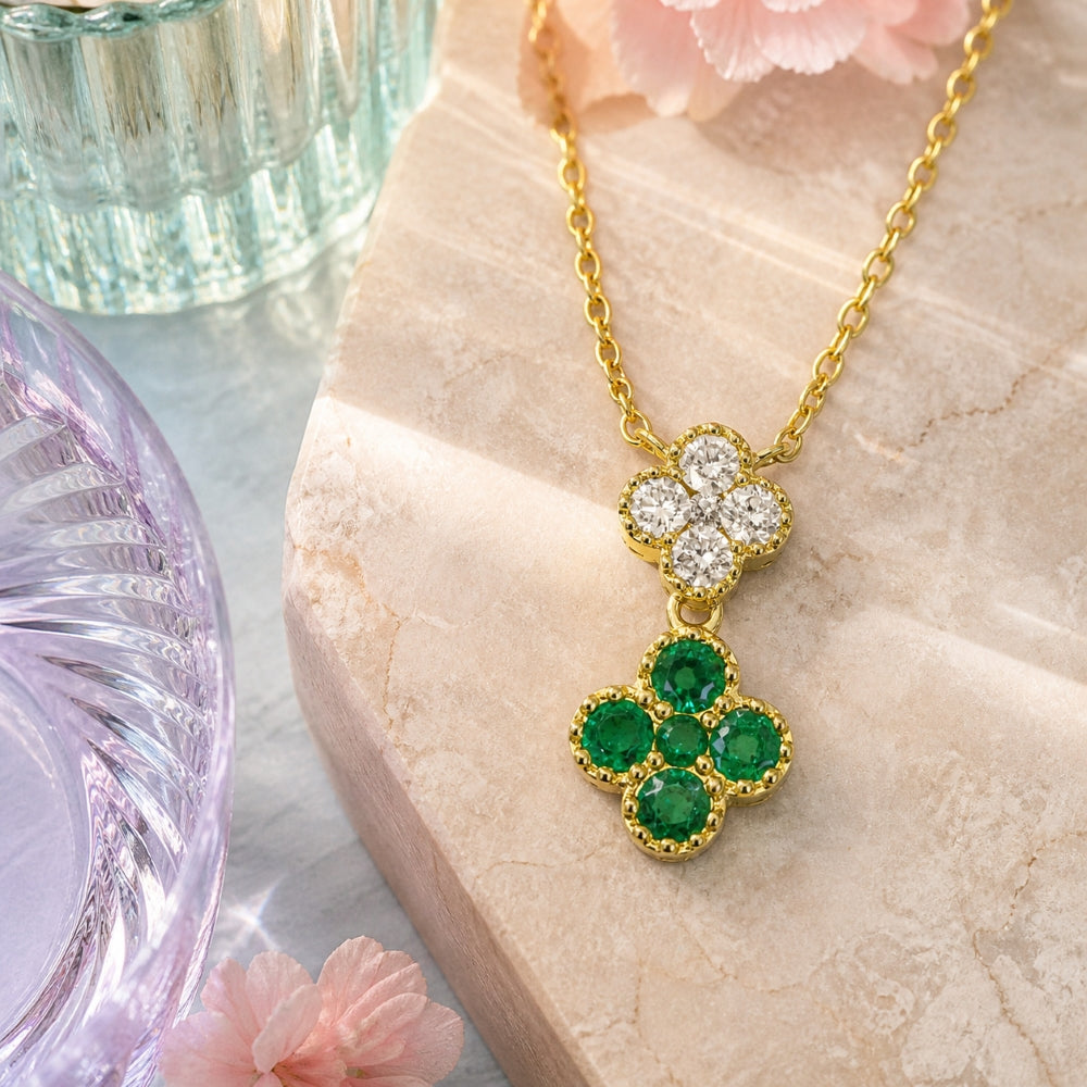 N1868 - 18K Gold Emerald & Sapphire Flower Pendant