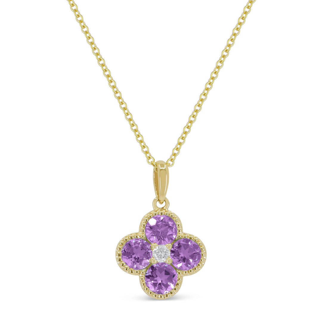 Beautiful Hand Crafted 14K Yellow Gold 3MM Amethyst And Diamond Essentials Collection Pendant