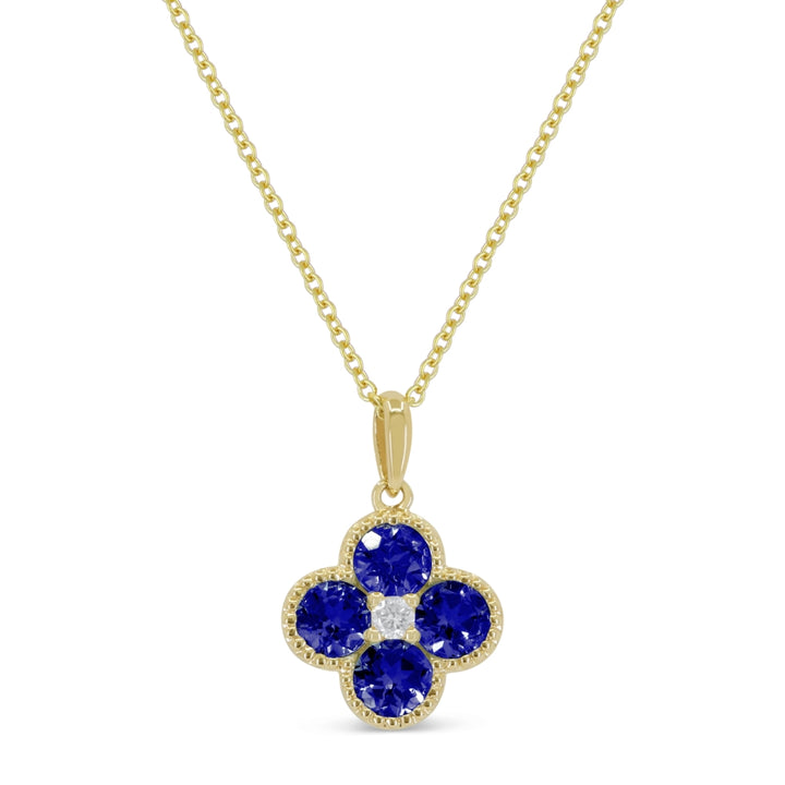 Beautiful Hand Crafted 14K Yellow Gold 3MM Created Sapphire And Diamond Essentials Collection Pendant