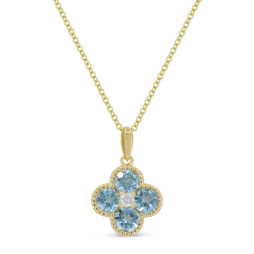 Beautiful Hand Crafted 14K Yellow Gold 3MM Blue Topaz And Diamond Essentials Collection Pendant