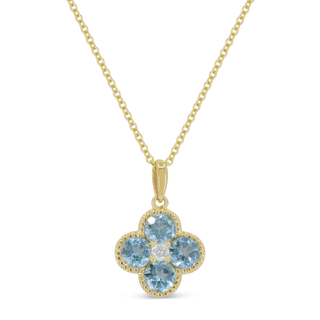 Beautiful Hand Crafted 14K Yellow Gold 3MM Blue Topaz And Diamond Essentials Collection Pendant