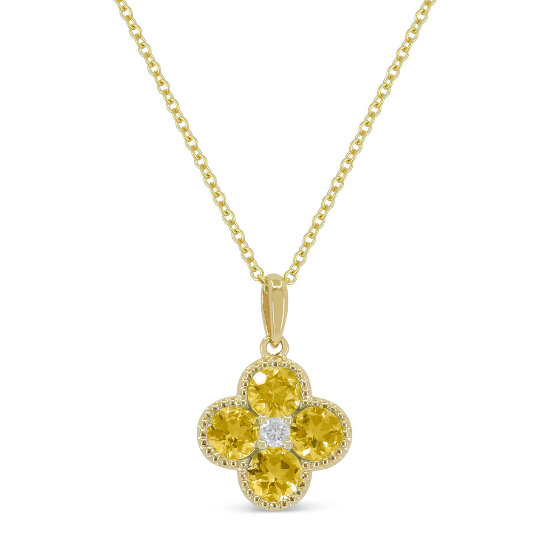 Beautiful Hand Crafted 14K Yellow Gold 3MM Citrine And Diamond Essentials Collection Pendant