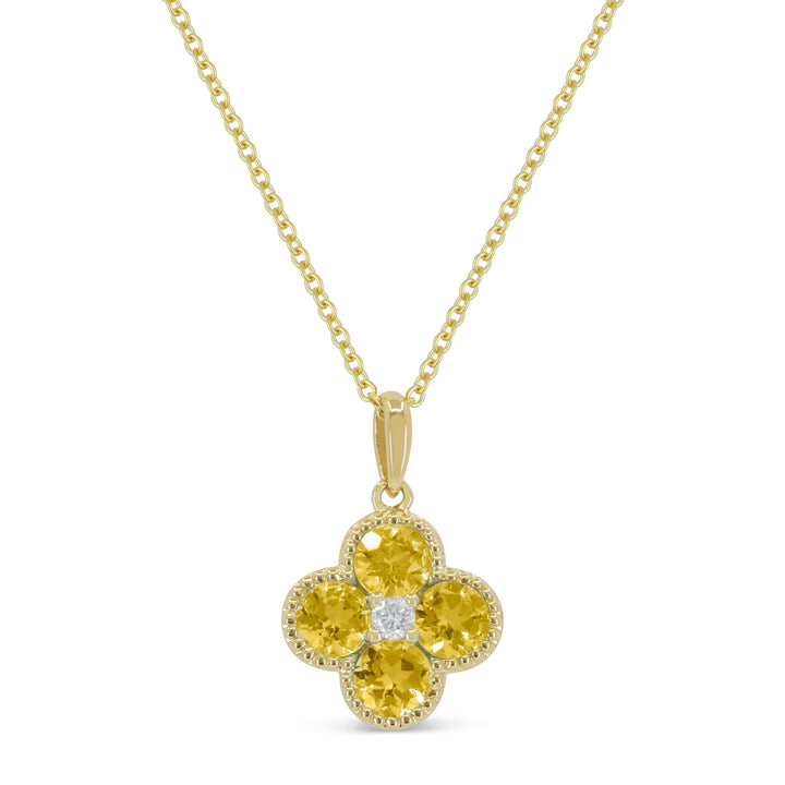 Beautiful Hand Crafted 14K Yellow Gold 3MM Citrine And Diamond Essentials Collection Pendant