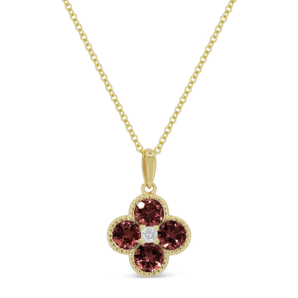 Beautiful Hand Crafted 14K Yellow Gold 3MM Garnet And Diamond Essentials Collection Pendant