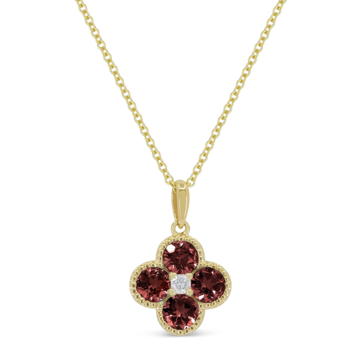 Beautiful Hand Crafted 14K Yellow Gold 3MM Garnet And Diamond Essentials Collection Pendant