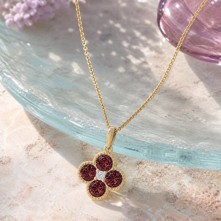 Madison L 14K Yellow Gold Garnet Flower Pendant - style N1871GAY