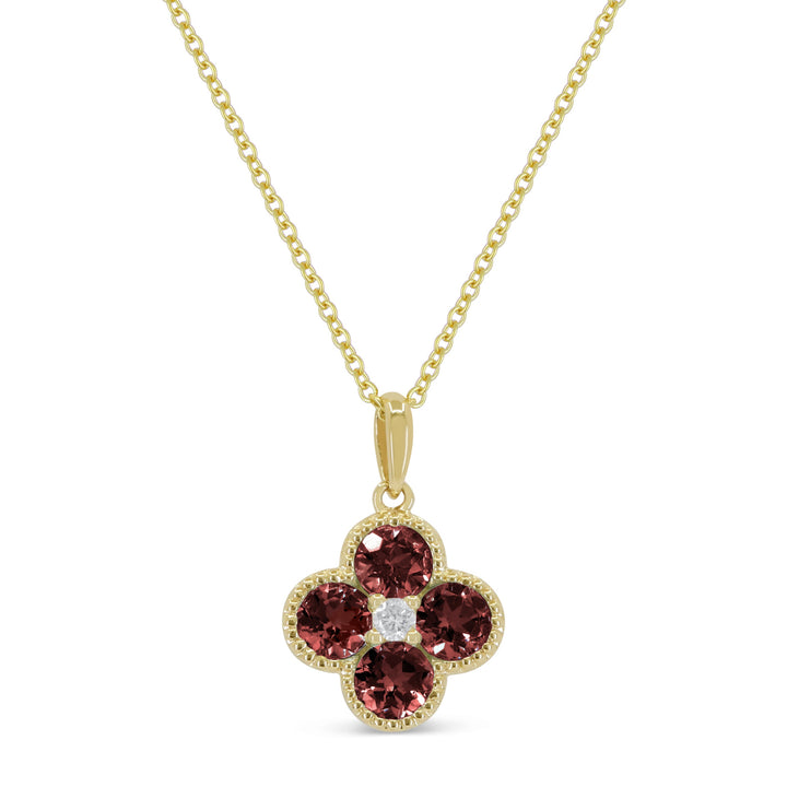 Beautiful Hand Crafted 14K Yellow Gold 3MM Garnet And Diamond Essentials Collection Pendant