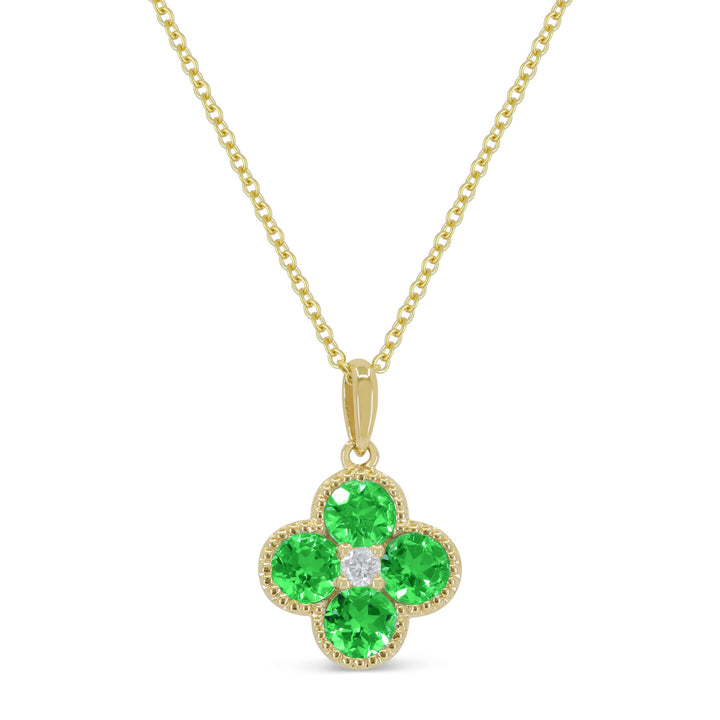 Beautiful Hand Crafted 14K Yellow Gold 3MM Tsavorite And Diamond Essentials Collection Pendant