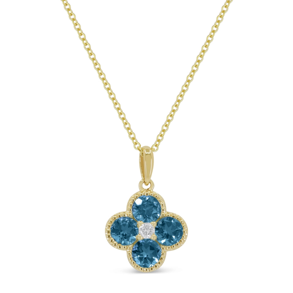 Beautiful Hand Crafted 14K Yellow Gold 3MM London Blue Topaz And Diamond Essentials Collection Pendant