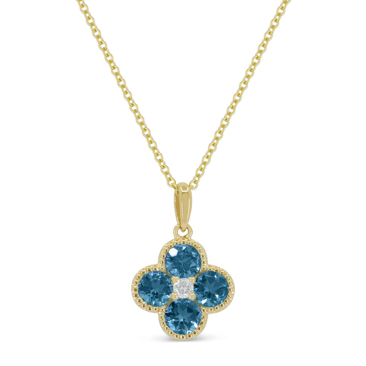 Beautiful Hand Crafted 14K Yellow Gold 3MM London Blue Topaz And Diamond Essentials Collection Pendant