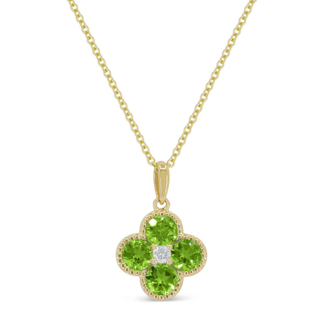 Beautiful Hand Crafted 14K Yellow Gold 3MM Peridot And Diamond Essentials Collection Pendant