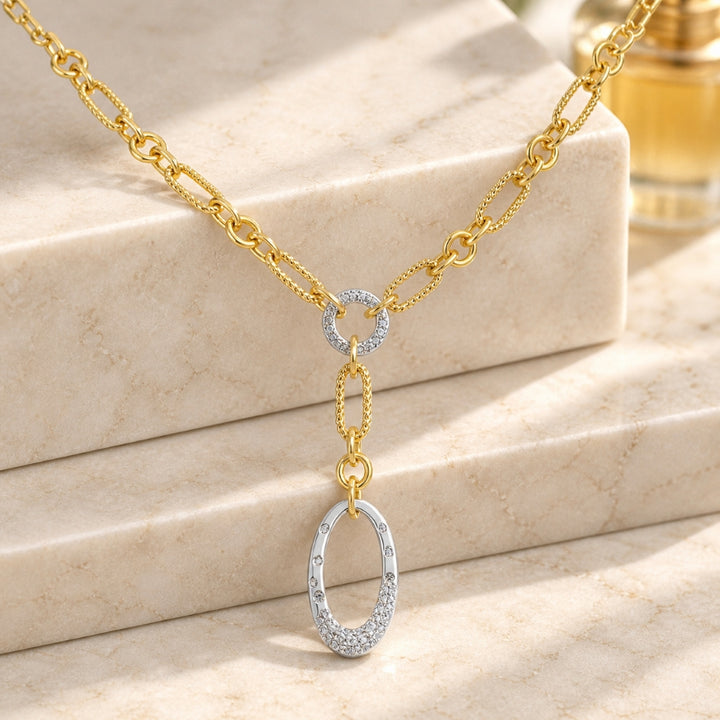 N1872 - 14K Two Tone Gold Diamond Necklace