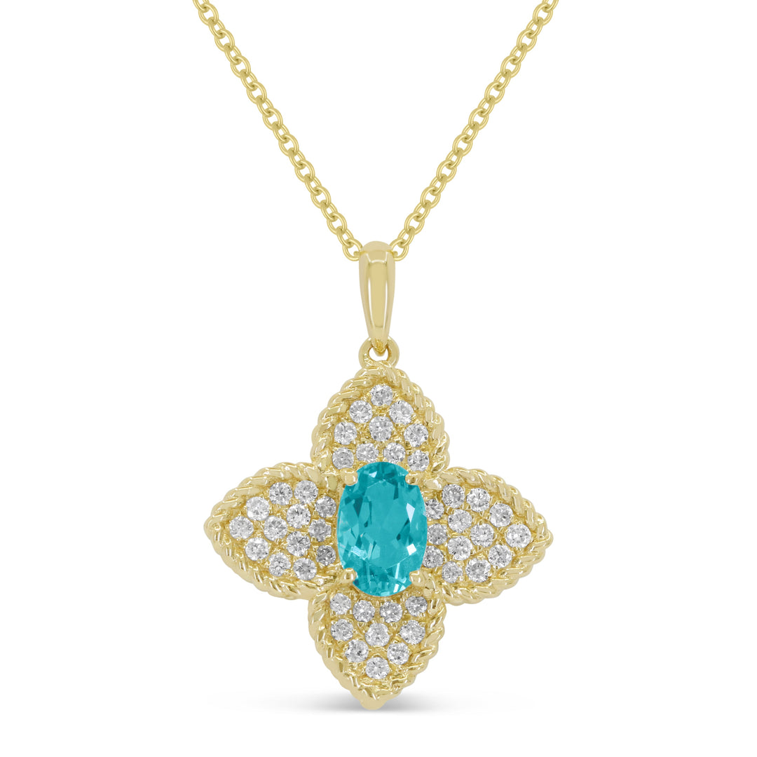 Beautiful Hand Crafted 14K White Gold 4X6MM Created Tourmaline Paraiba And Diamond Essentials Collection Pendant