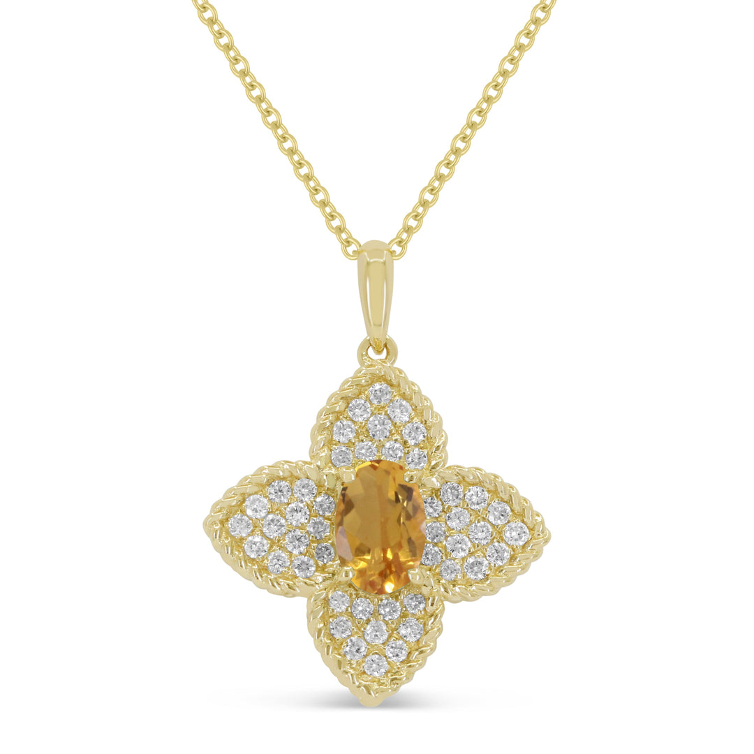 Beautiful Hand Crafted 14K Yellow Gold 4X6MM Citrine And Diamond Essentials Collection Pendant