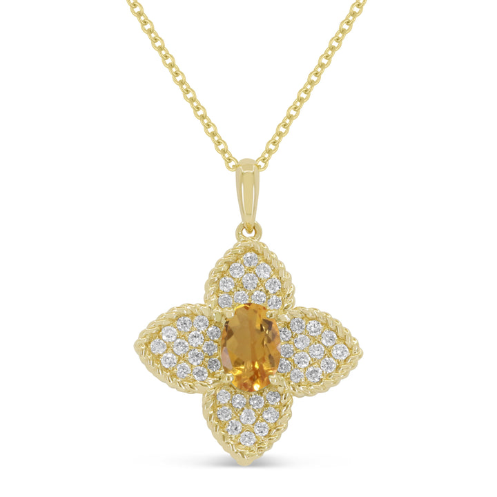 Beautiful Hand Crafted 14K Yellow Gold 4X6MM Citrine And Diamond Essentials Collection Pendant