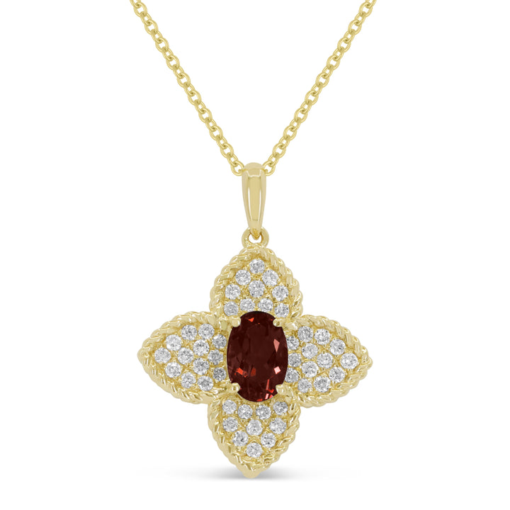 Beautiful Hand Crafted 14K Yellow Gold 4X6MM Garnet And Diamond Essentials Collection Pendant