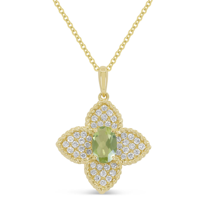 Beautiful Hand Crafted 14K Yellow Gold 4X6MM Peridot And Diamond Essentials Collection Pendant