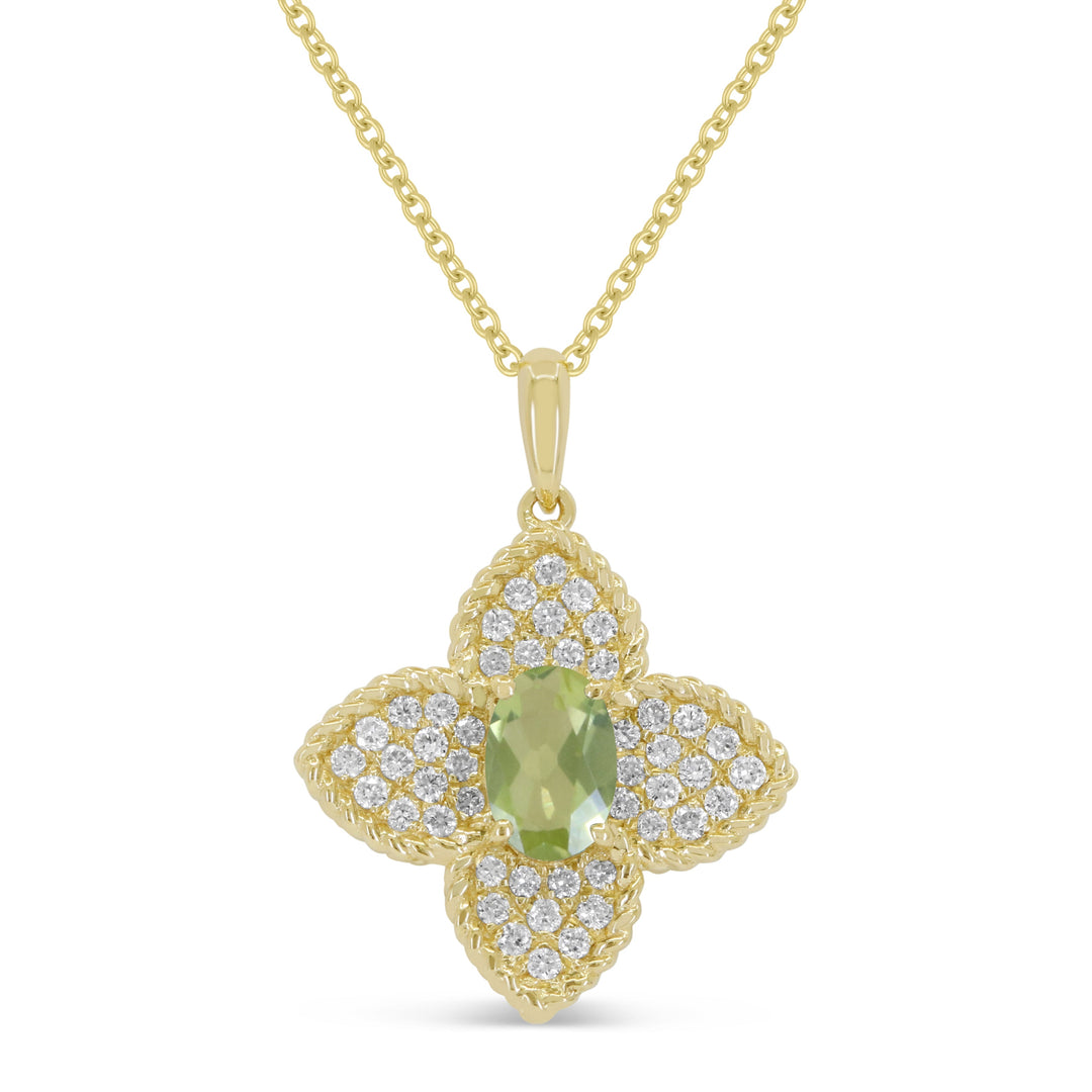 Beautiful Hand Crafted 14K Yellow Gold 4X6MM Peridot And Diamond Essentials Collection Pendant