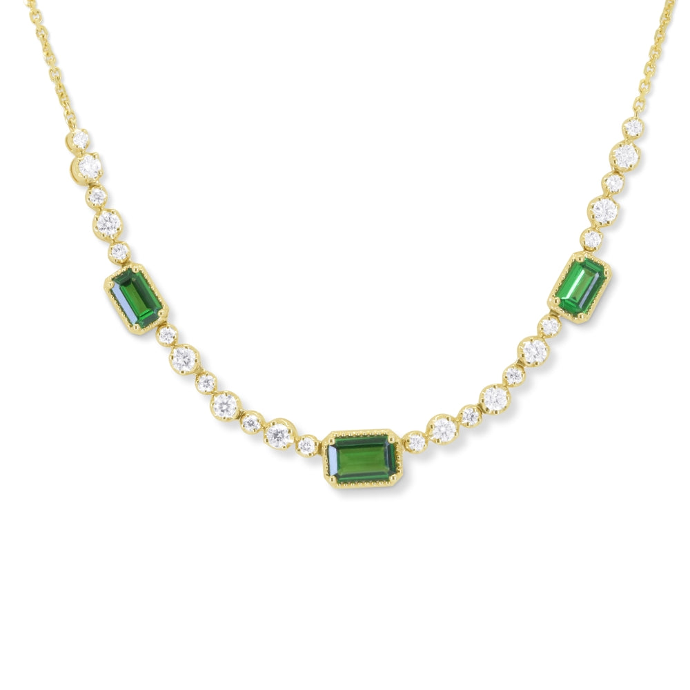 Beautiful Hand Crafted 14K Yellow Gold 4X6MM Tsavorite And Diamond Arianna Collection Necklace