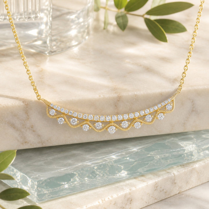 N1882 - 14K Yellow Gold Diamond Bar Necklace