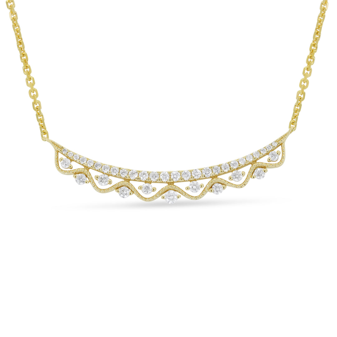 Beautiful Hand Crafted 14K Yellow Gold White Diamond Milano Collection Necklace