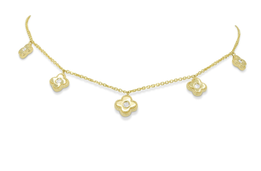 Beautiful Hand Crafted 14K Yellow Gold White Diamond Milano Collection Necklace