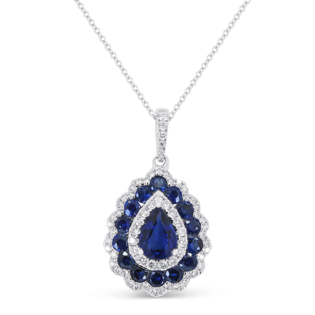 Beautiful Hand Crafted 14K White Gold  Sapphire And Diamond Arianna Collection Pendant