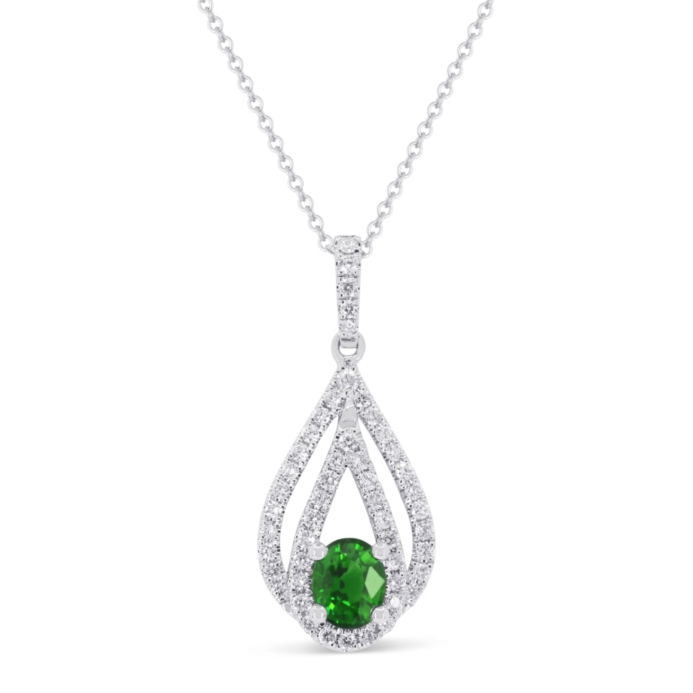 Beautiful Hand Crafted 14K White Gold 4X5MM Emerald And Diamond Arianna Collection Pendant