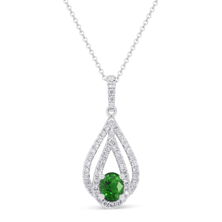 Beautiful Hand Crafted 14K White Gold 4X5MM Emerald And Diamond Arianna Collection Pendant