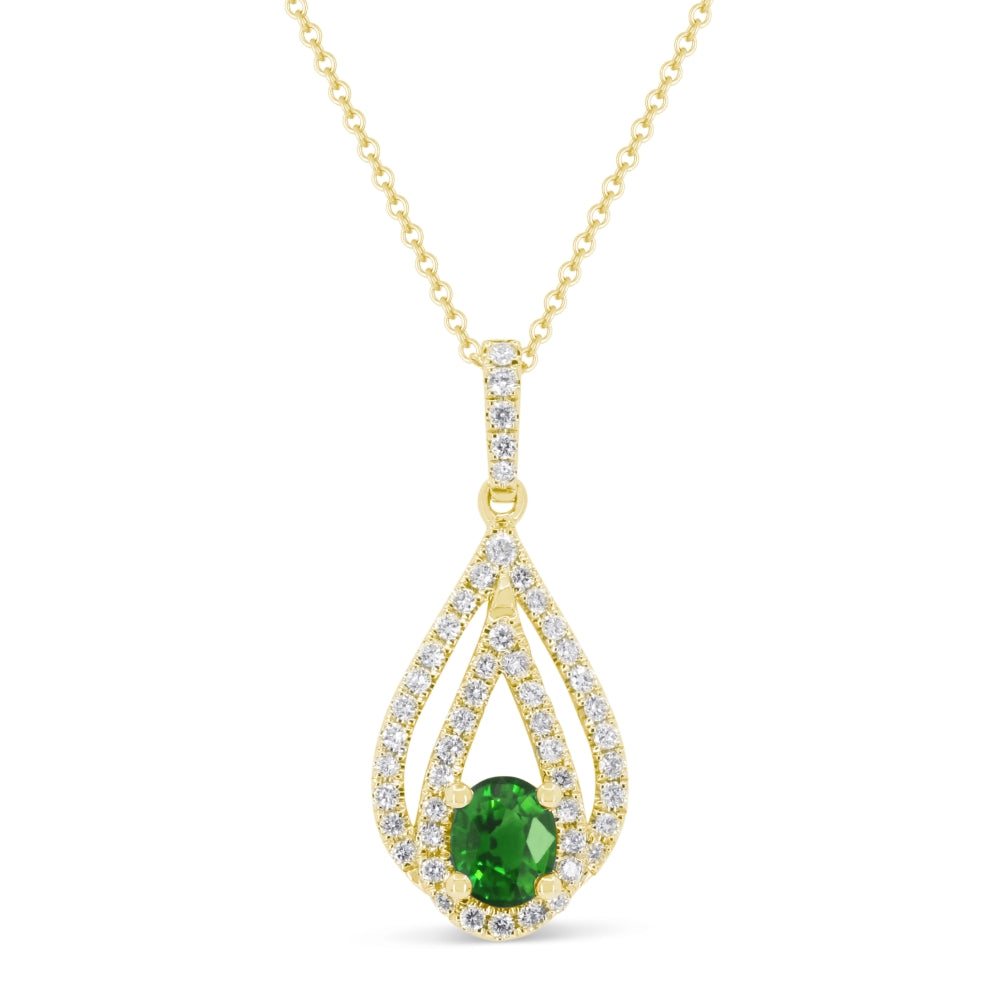 Beautiful Hand Crafted 14K Yellow Gold  Emerald And Diamond Arianna Collection Pendant