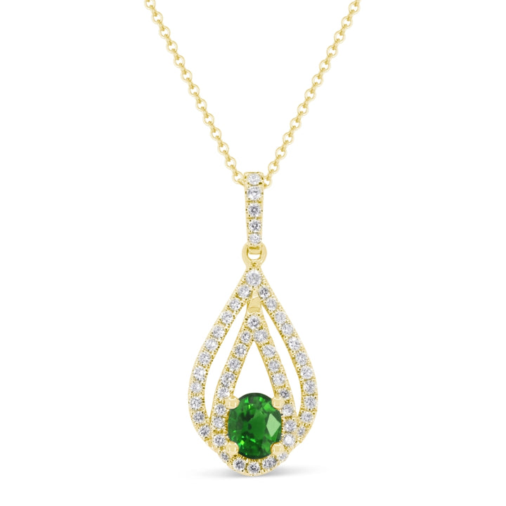 Beautiful Hand Crafted 14K Yellow Gold  Emerald And Diamond Arianna Collection Pendant