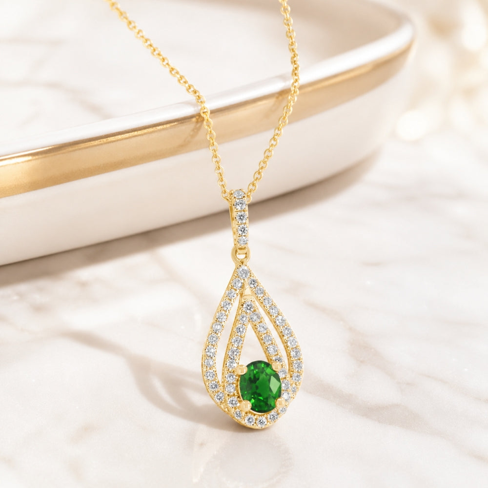 N1896 - 14K Gold Emerald, Ruby & Sapphire Pear Pendant