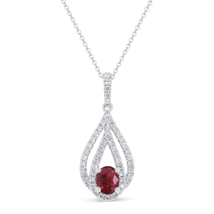 Beautiful Hand Crafted 14K White Gold 4X5MM Ruby And Diamond Arianna Collection Pendant