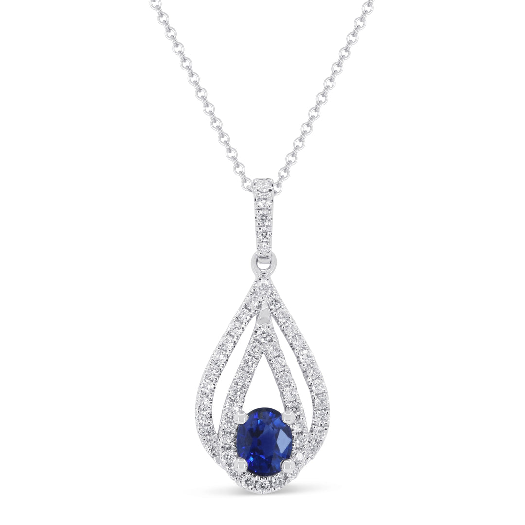 Beautiful Hand Crafted 14K White Gold 4X5MM Sapphire And Diamond Arianna Collection Pendant